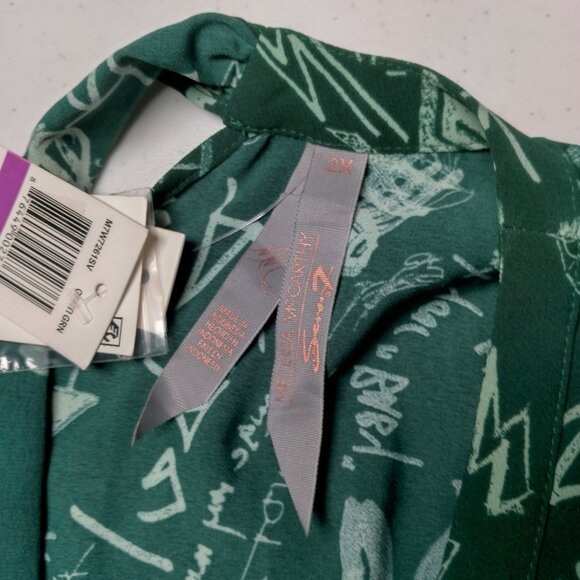 Melissa McCartney Seven Shirt Blouse Plus Size 2X Green Graffiti Long Sleeve Top - Picture 8 of 16